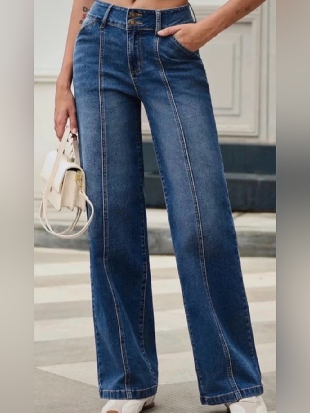 High-Rise Wide Leg Women's Jeans in Dark Blue